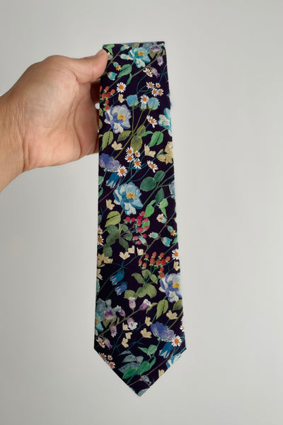 Wildflower Necktie Spring & Summer Wedding Navy Floral Neck Tie for Groom and Groomsmen