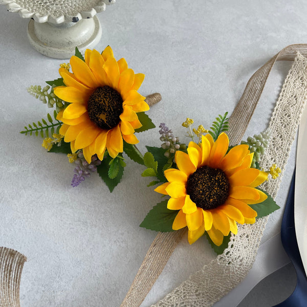 Sunflower Wrist Corsage & Boutonnière