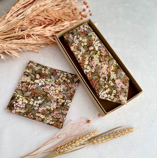 Tie for Wedding Brown Floral Woodland Necktie