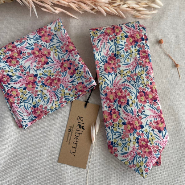 Pink Floral Wedding Neck Tie for Groom and Groomsmen