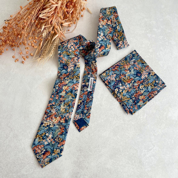 Tie for Wedding Blue Floral Woodland Necktie