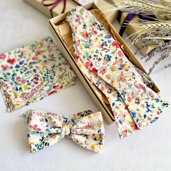 Wildflower Bow tie and Pocket Square for Wedding