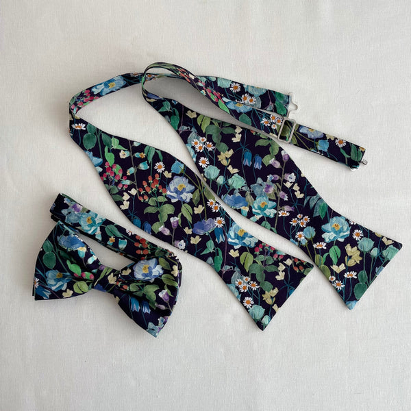 Navy Wildflower Bow tie and Pocket Square for Wedding