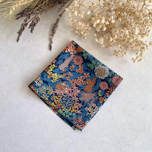 Blue Floral Wedding Tie and Pocket Square Set Necktie for Groom & Groomsmen