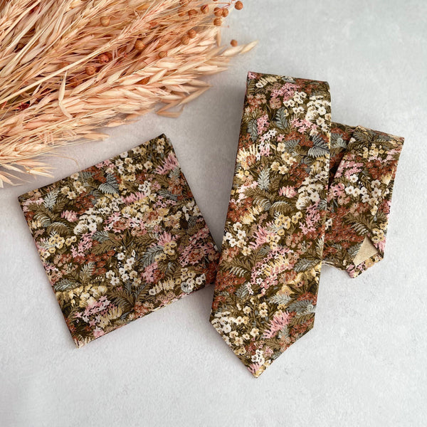 Tie for Wedding Brown Floral Woodland Necktie