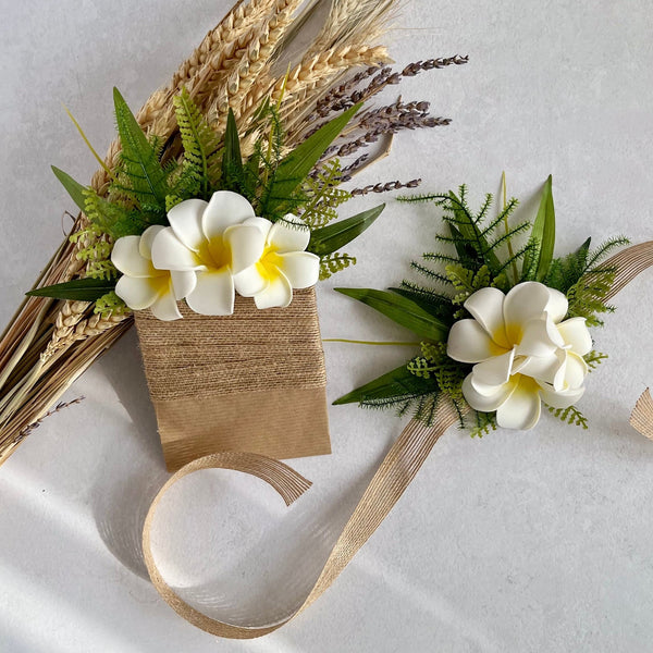 Plumeria/Frangipani Wrist Corsage & Pocket Boutonniere