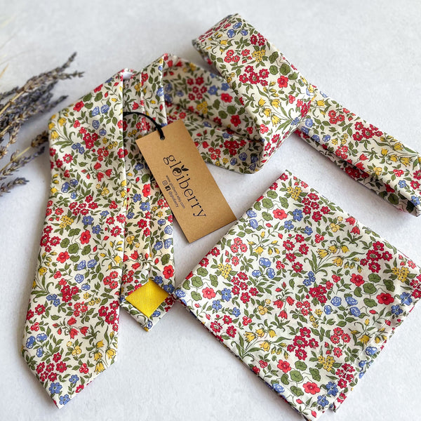 Ditsy Floral Tie and Pocket Square Spring Wedding Necktie