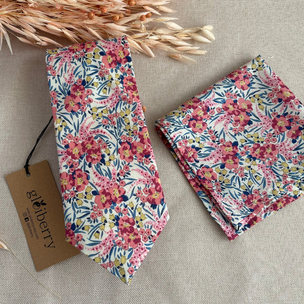 Pink Floral Wedding Neck Tie for Groom and Groomsmen