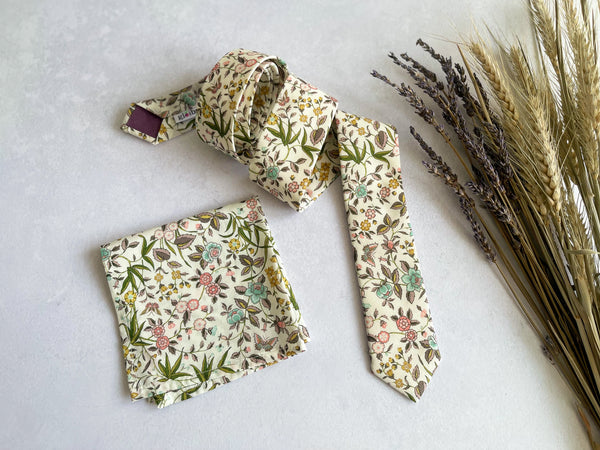 Groom and Groomsmen Floral Tie Wildflower Necktie for Spring & Summer Wedding