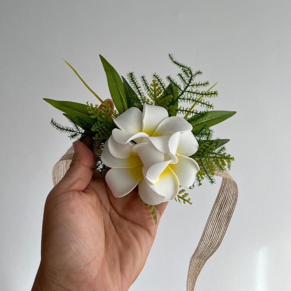 Plumeria/Frangipani Wrist Corsage & Pocket Boutonniere