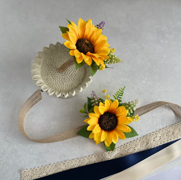 Sunflower Wrist Corsage & Boutonnière