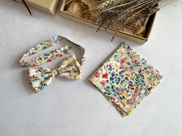 Wildflower Bow tie and Pocket Square for Wedding