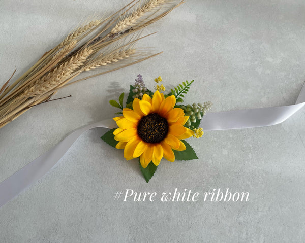 Sunflower Wrist Corsage & Boutonnière