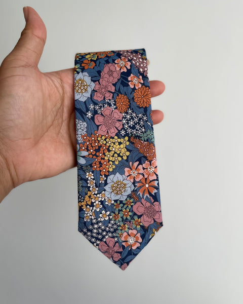 Blue Floral Wedding Tie and Pocket Square Set Necktie for Groom & Groomsmen