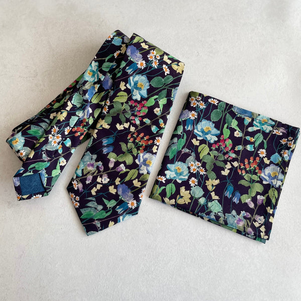 Wildflower Necktie Spring & Summer Wedding Navy Floral Neck Tie for Groom and Groomsmen