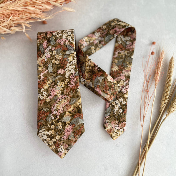 Tie for Wedding Brown Floral Woodland Necktie