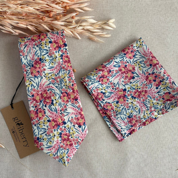 Pink Floral Wedding Neck Tie for Groom and Groomsmen