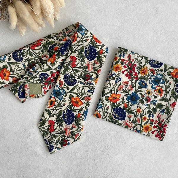 Wildflower Tie for Wedding Botanical Flower Necktie Summer Wedding Groom and Groomsmen Floral Necktie Tie