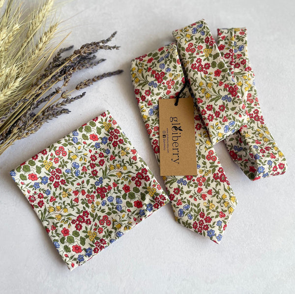 Ditsy Floral Tie and Pocket Square Spring Wedding Necktie