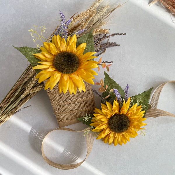 Sunflower Wrist Corsage & Pocket Boutonniere
