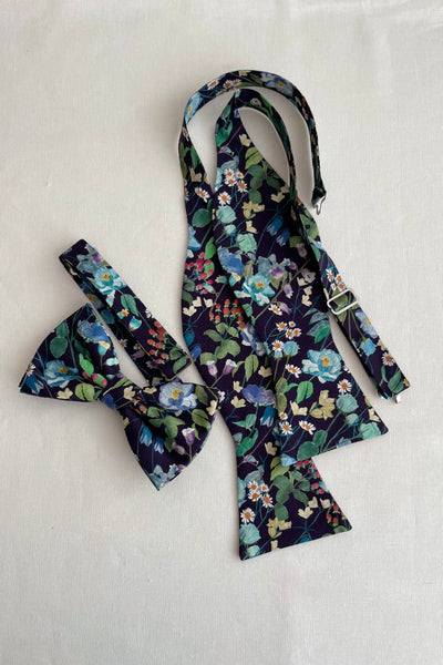 Navy Wildflower Bow tie and Pocket Square for Wedding