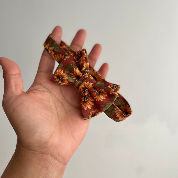 Rust Sunflower Necktie Floral Bow Tie with Matching Pocket Square