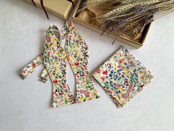 Wildflower Bow tie and Pocket Square for Wedding