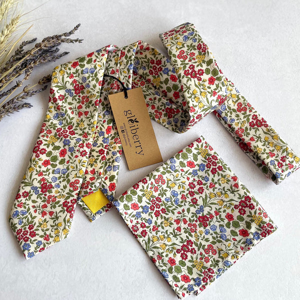 Ditsy Floral Tie and Pocket Square Spring Wedding Necktie