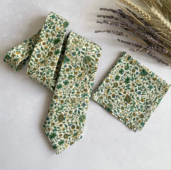 Green Floral Wedding Tie for Groom/Groomsmen Necktie Liberty of London Vintage Floral Print