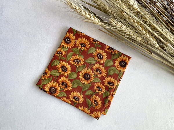 Rust Sunflower Necktie Floral Bow Tie with Matching Pocket Square