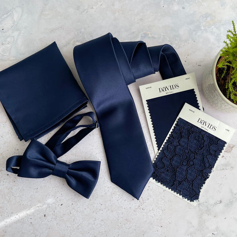 Navy Blue Necktie, Bow tie & Pocket Square Match David’s Bridal “Marine”