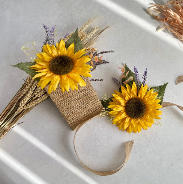 Sunflower Wrist Corsage & Pocket Boutonniere