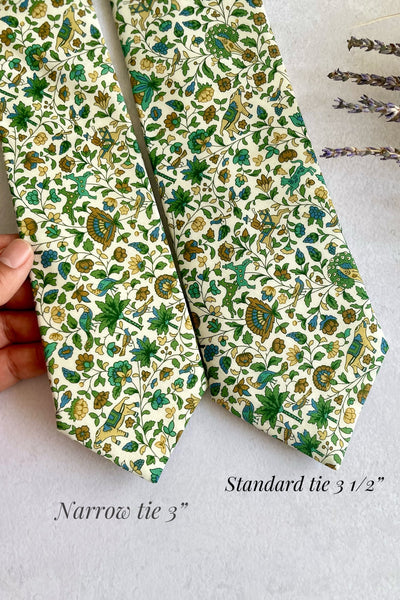 Green Floral Wedding Tie for Groom/Groomsmen Necktie Liberty of London Vintage Floral Print
