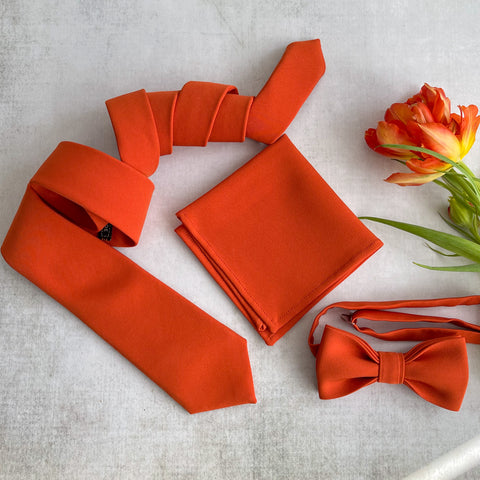 Burnt Orange Necktie, Bow tie & Pocket Square