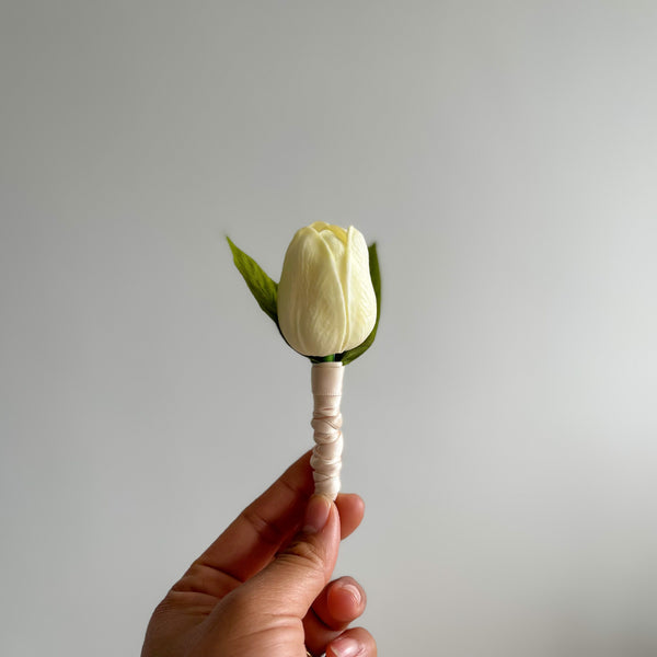 Pale Yellow Tulip Wrist Corsage & Boutonnière