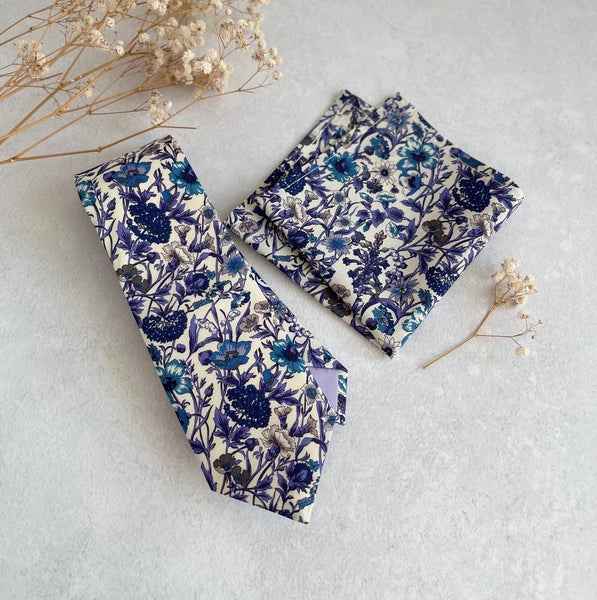 Purple Wildflower Tie for Wedding Botanical Flower Necktie Summer Wedding Groom and Groomsmen Floral Necktie Tie