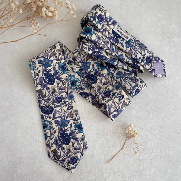 Purple Wildflower Tie for Wedding Botanical Flower Necktie Summer Wedding Groom and Groomsmen Floral Necktie Tie