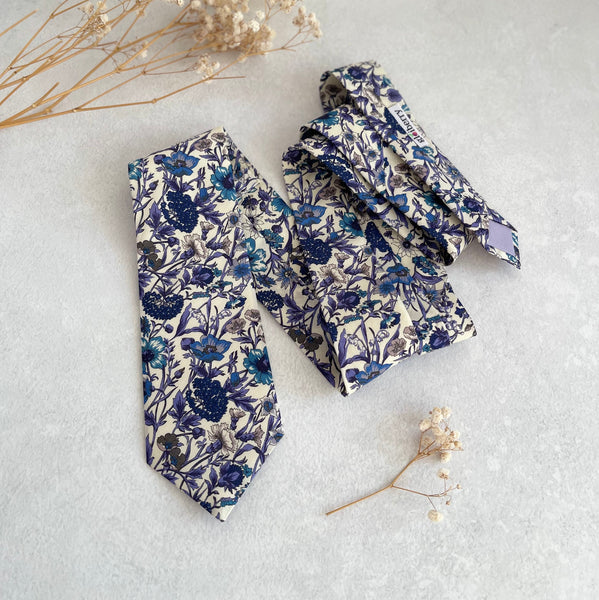 Purple Wildflower Tie for Wedding Botanical Flower Necktie Summer Wedding Groom and Groomsmen Floral Necktie Tie