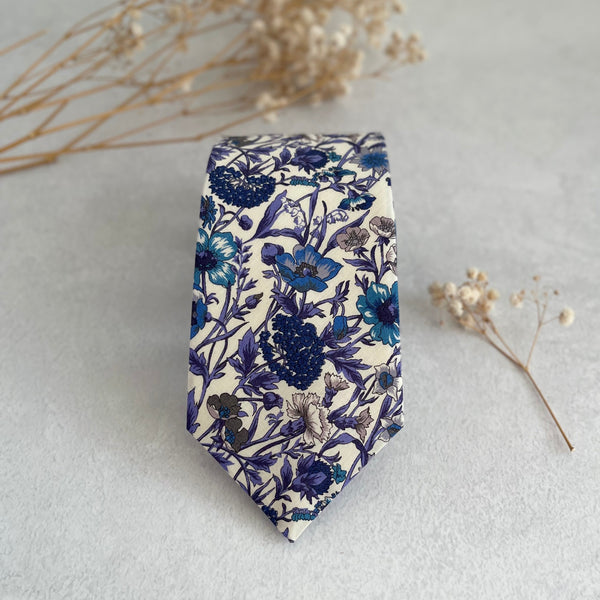 Purple Wildflower Tie for Wedding Botanical Flower Necktie Summer Wedding Groom and Groomsmen Floral Necktie Tie