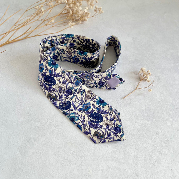 Purple Wildflower Tie for Wedding Botanical Flower Necktie Summer Wedding Groom and Groomsmen Floral Necktie Tie