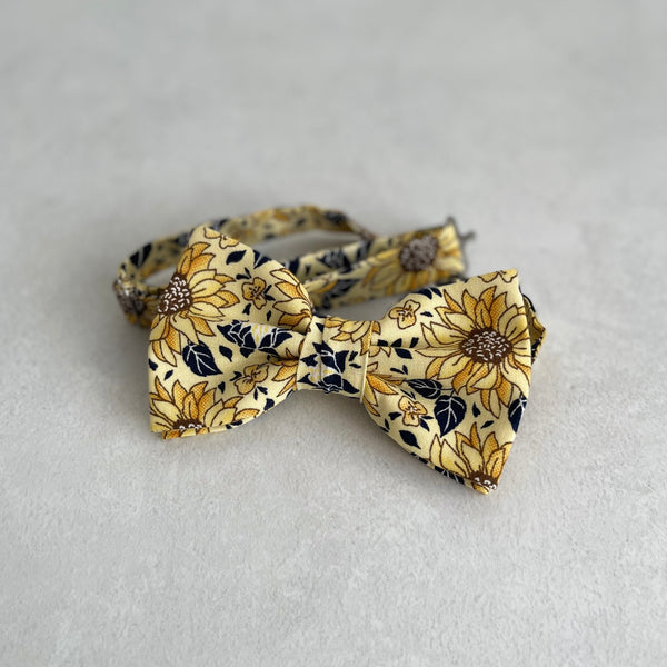 Sunflower Floral Necktie Bow Tie Matching Pocket Square