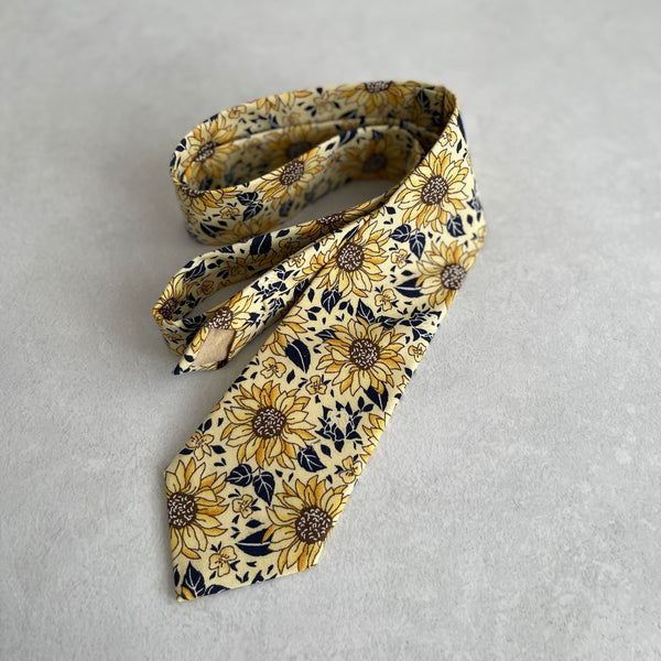 Sunflower Floral Necktie Bow Tie Matching Pocket Square