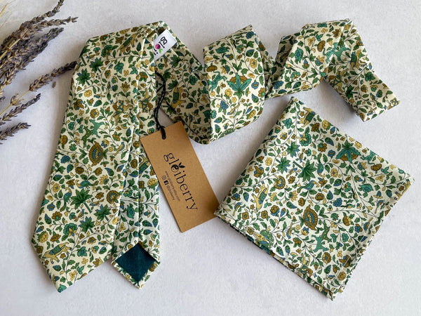 Green Floral Wedding Tie for Groom/Groomsmen Necktie Liberty of London Vintage Floral Print