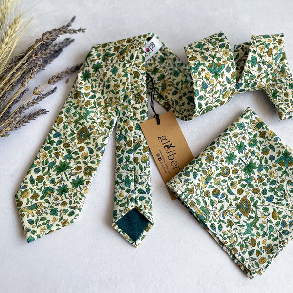 Green Floral Wedding Tie for Groom/Groomsmen Necktie Liberty of London Vintage Floral Print