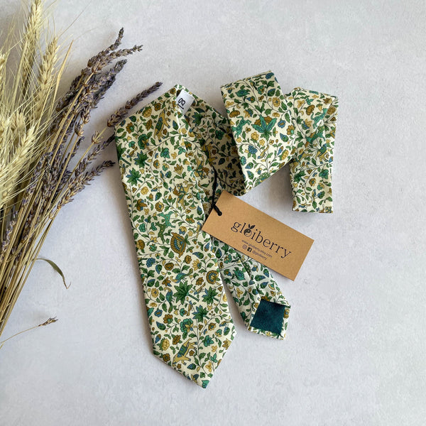 Green Floral Wedding Tie for Groom/Groomsmen Necktie Liberty of London Vintage Floral Print