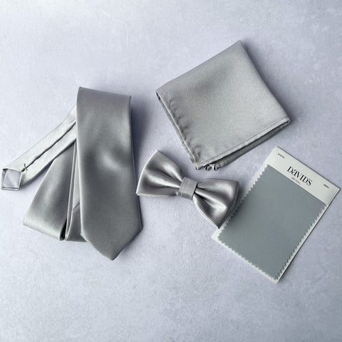 Mystic Grey Tie, Bow tie and Pocket Square Match David’s Bridal